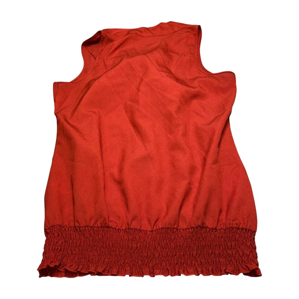 Maurices Medium Red Sleeveless Bow Neck Top Smocked Ruffle Hem Tank Blouse
